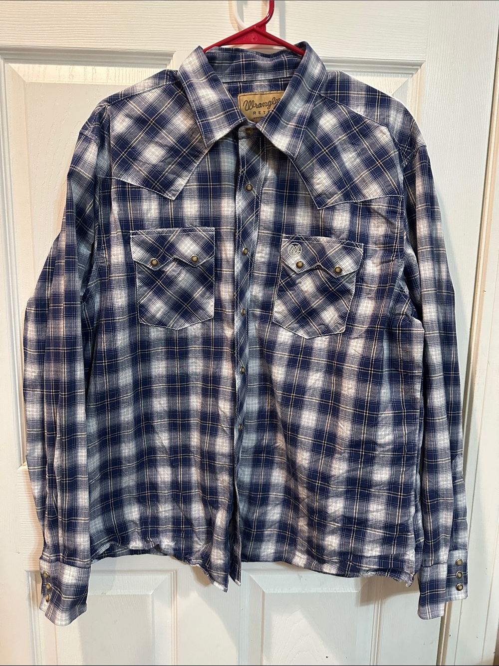 Wrangler Navy and White Plaid Western Retro Shirt